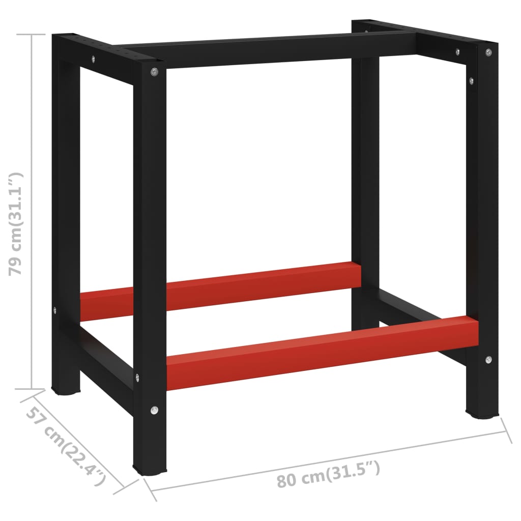 vidaXL Work Bench Frame Metal 80x57x79 cm Black and Red