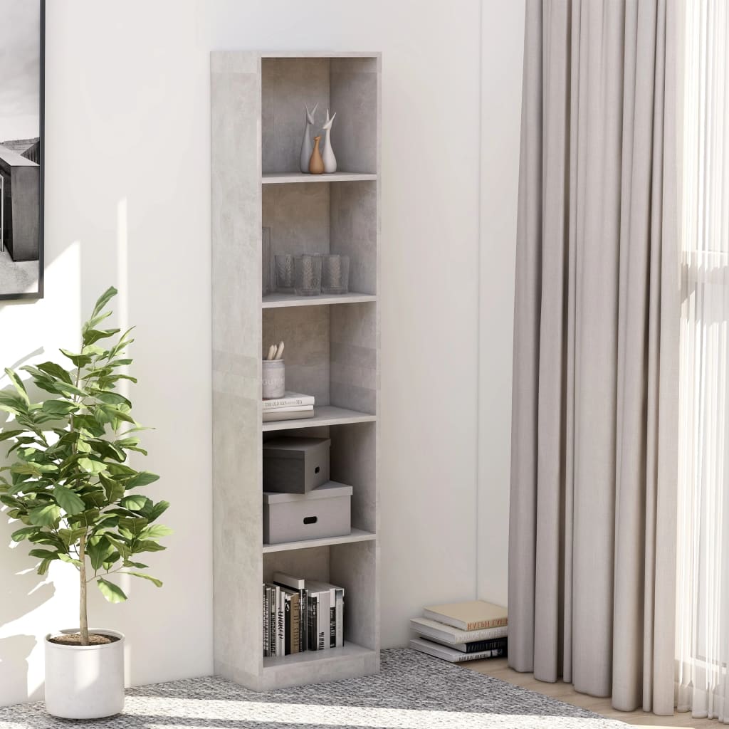 vidaXL 5-Tier Book Cabinet Concrete Grey 40x24x175 cm Engineered Wood