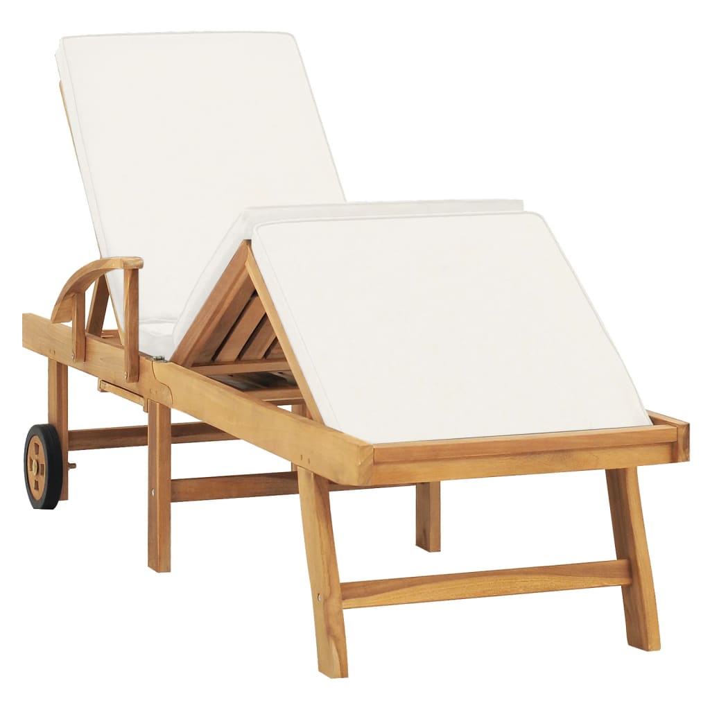 vidaXL Sun Lounger with Cushion Solid Teak Wood Cream