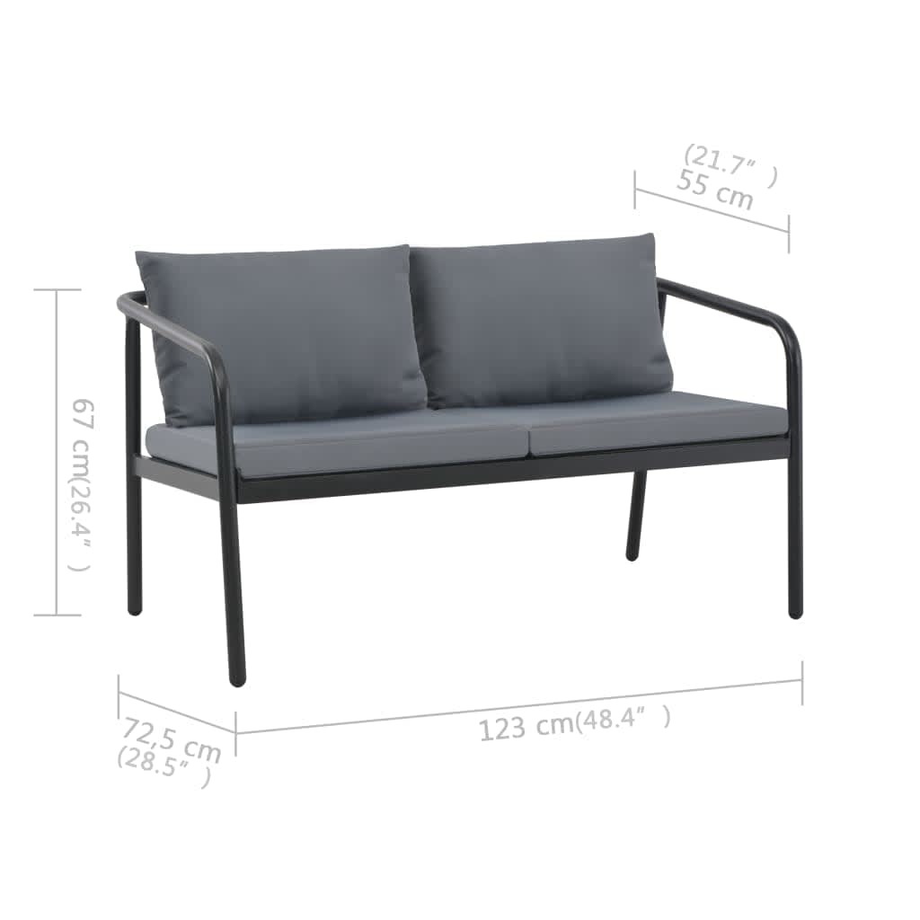 vidaXL 2 Seater Garden Bench with Cushions Grey Aluminium