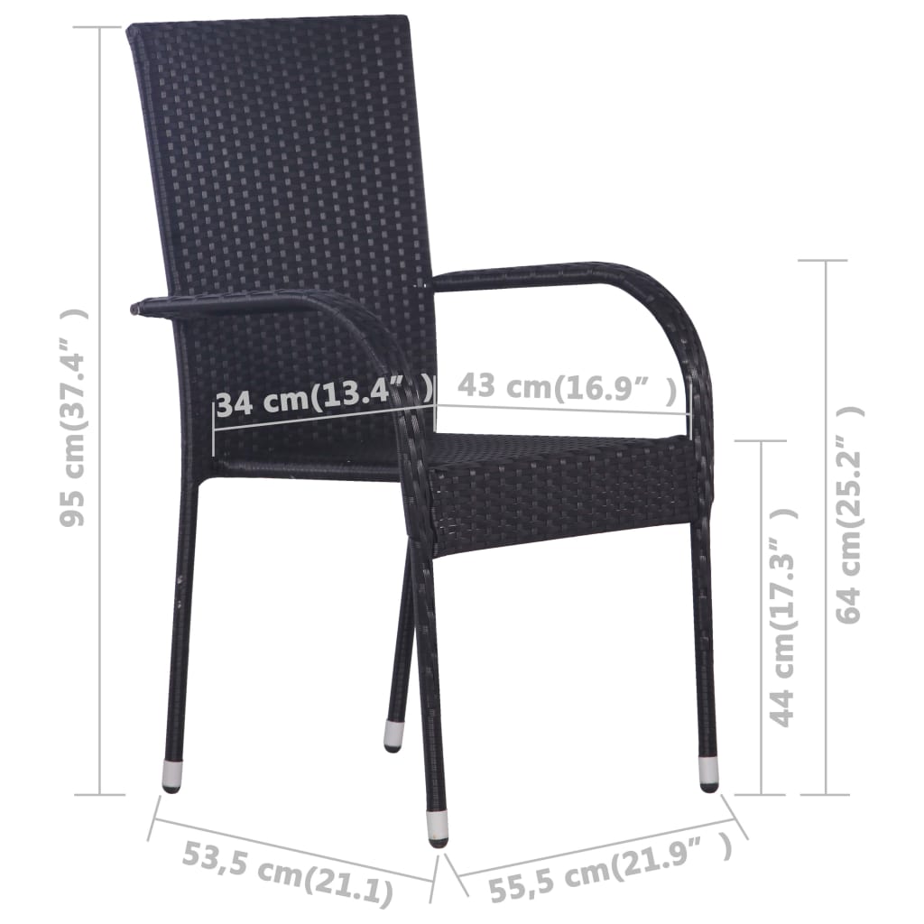 vidaXL Stackable Outdoor Chairs 6 pcs Poly Rattan Black