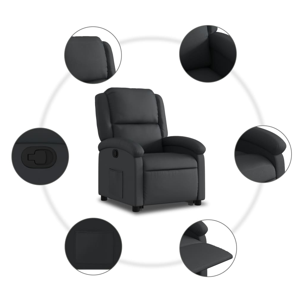 vidaXL Stand up Recliner Chair Black Real Leather