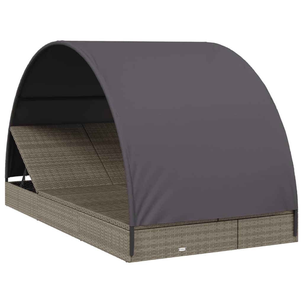 vidaXL 2-Person Sunbed with Round Roof Grey 211x112x140 cm Poly Rattan