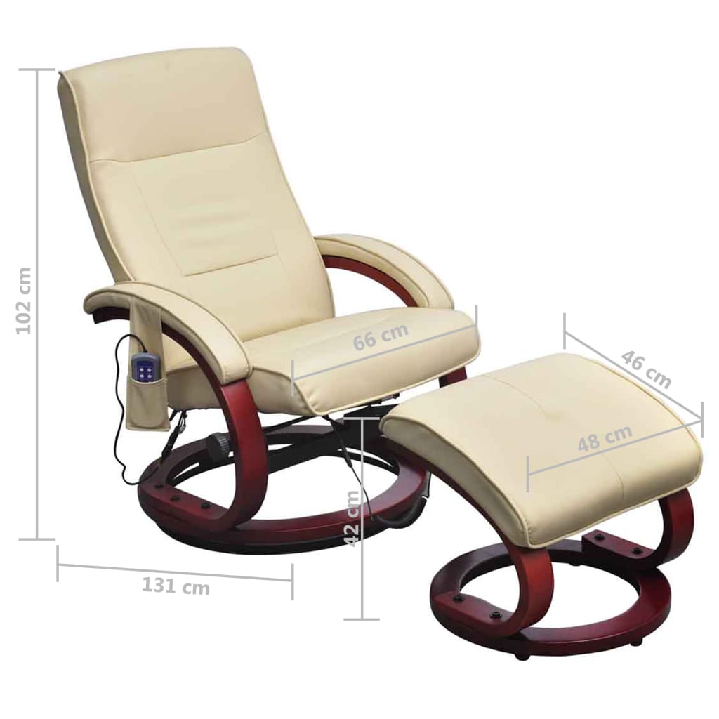 vidaXL TV Massage Chair with Footstool Cream Faux Leather