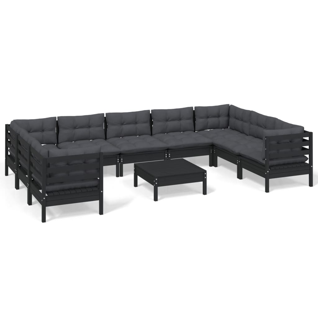 vidaXL 10 Piece Garden Lounge Set with Cushions Black Pinewood