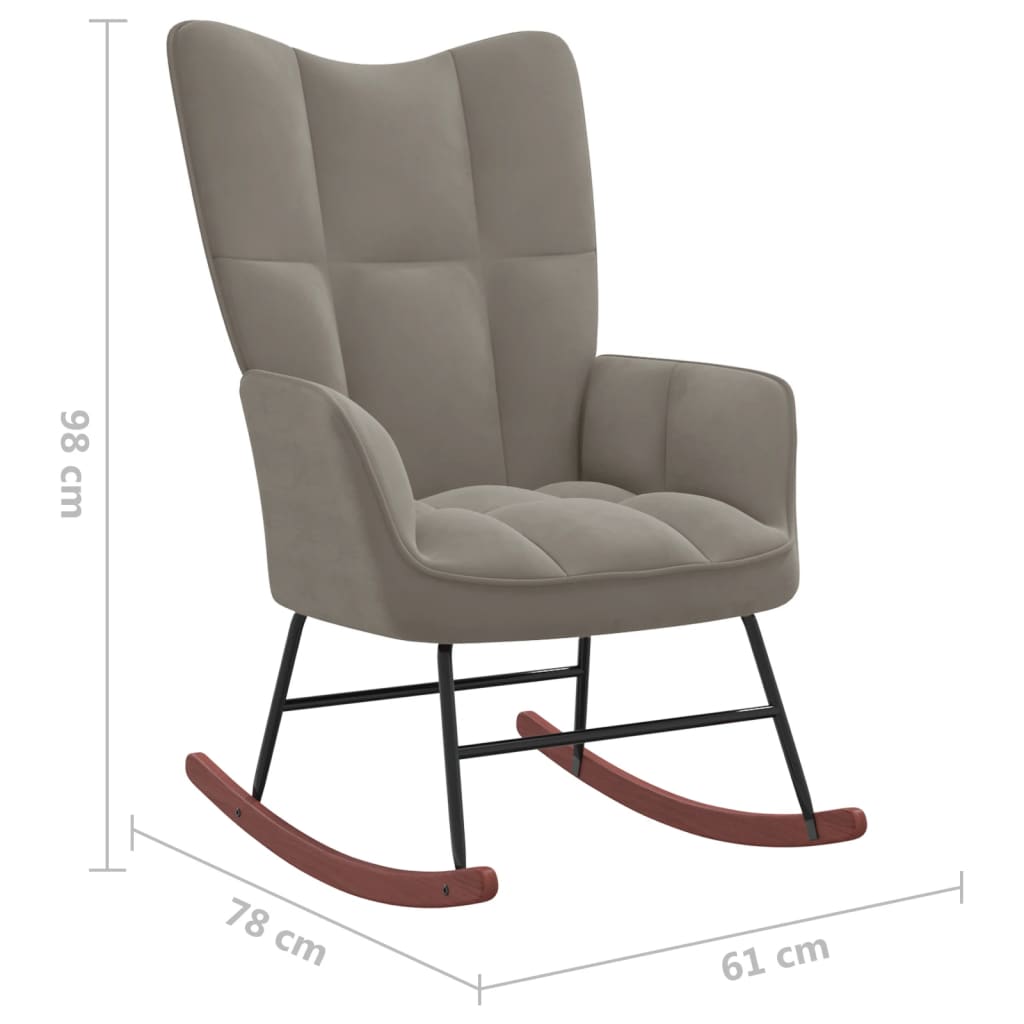 vidaXL Rocking Chair with a Stool Light Grey Velvet