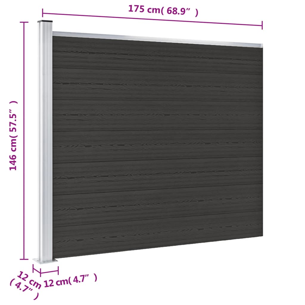 vidaXL Fence Panel WPC 175x146 cm Black