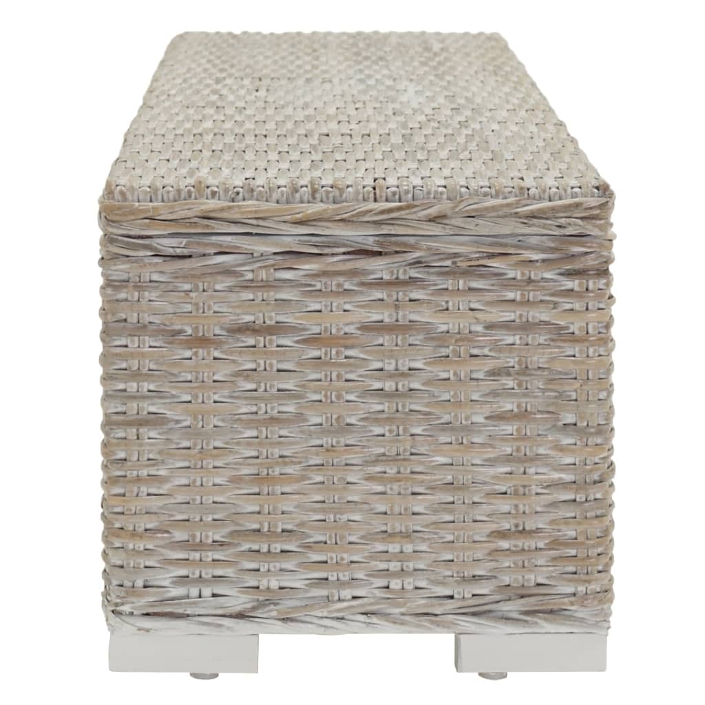 vidaXL Storage Box White 110 cm Natural Kubu Rattan & Solid Wood Mango