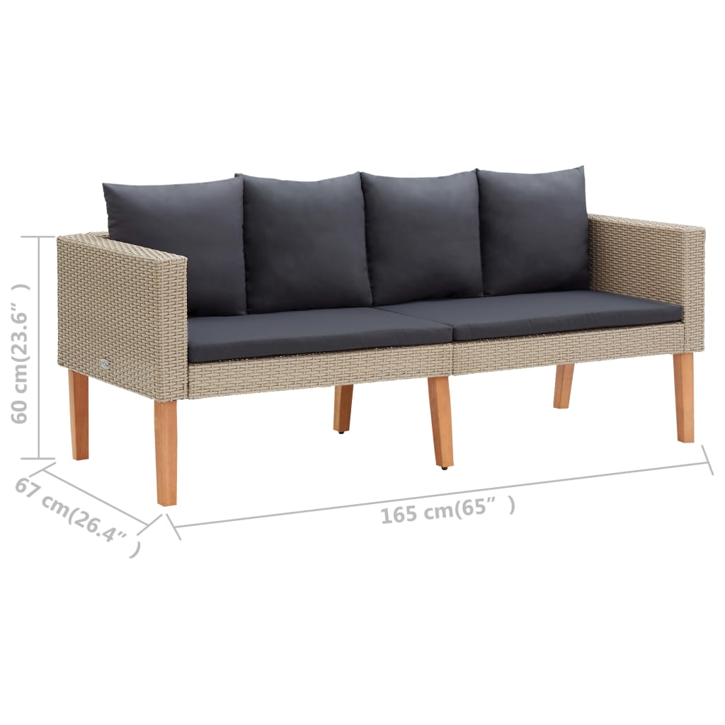vidaXL 2-Seater Garden Sofa with Cushions Poly Rattan Beige
