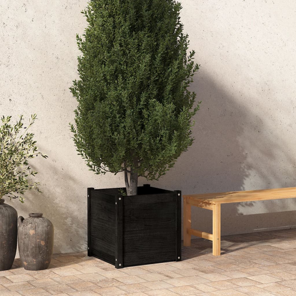 vidaXL Garden Planter Black 50x50x50 cm Solid Pinewood