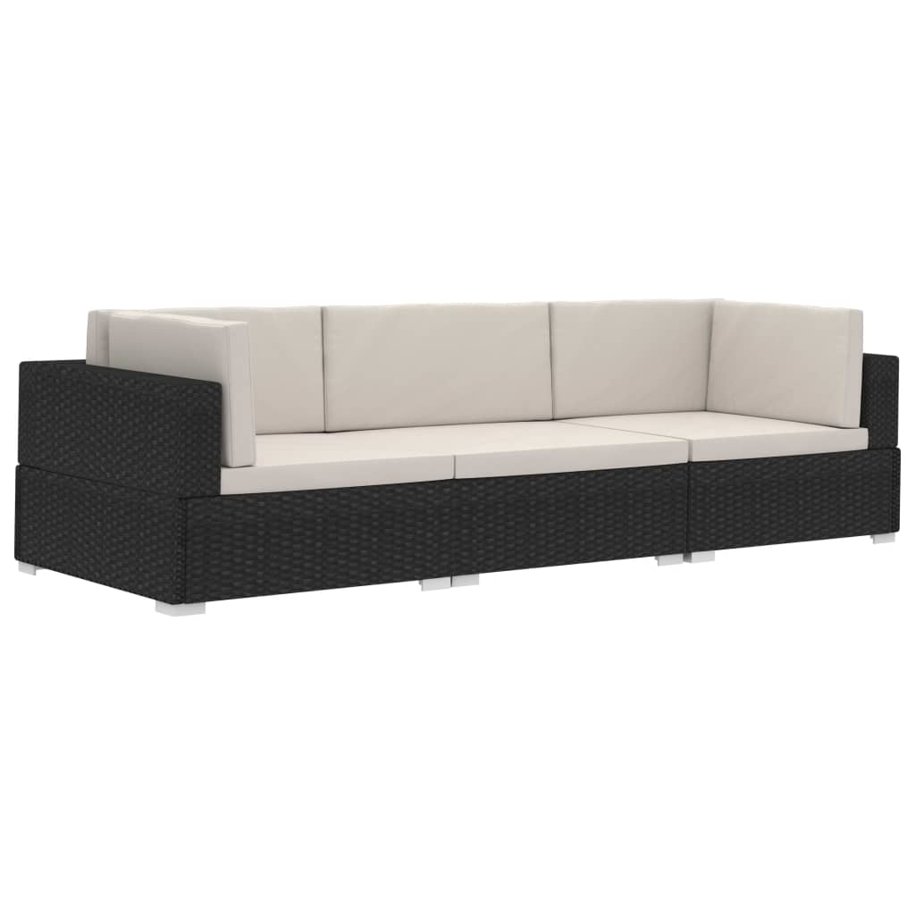 vidaXL 3 Piece Garden Sofa Set with Cushions Poly Rattan Black