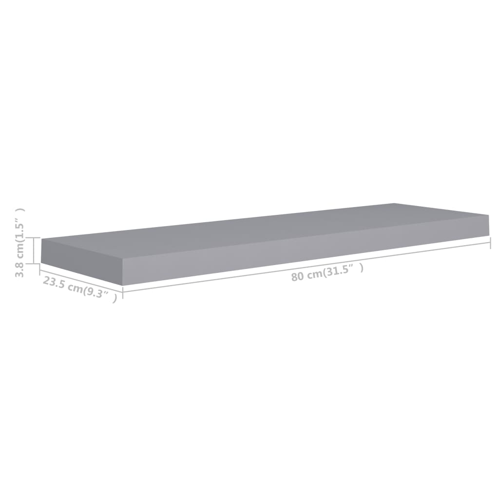 vidaXL Floating Wall Shelves 2 pcs Grey 80x23.5x3.8 cm MDF