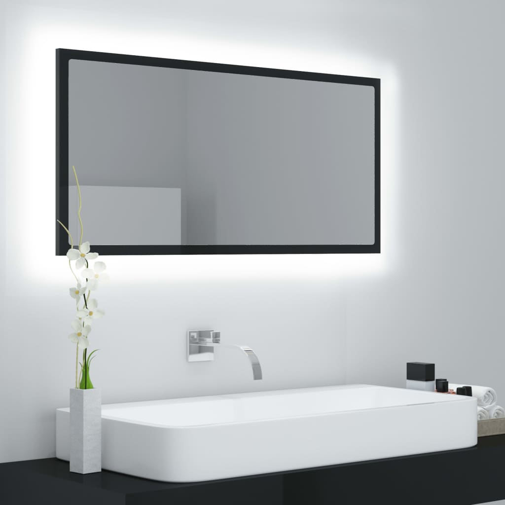 vidaXL LED Bathroom Mirror High Gloss Black 90x8.5x37 cm Acrylic