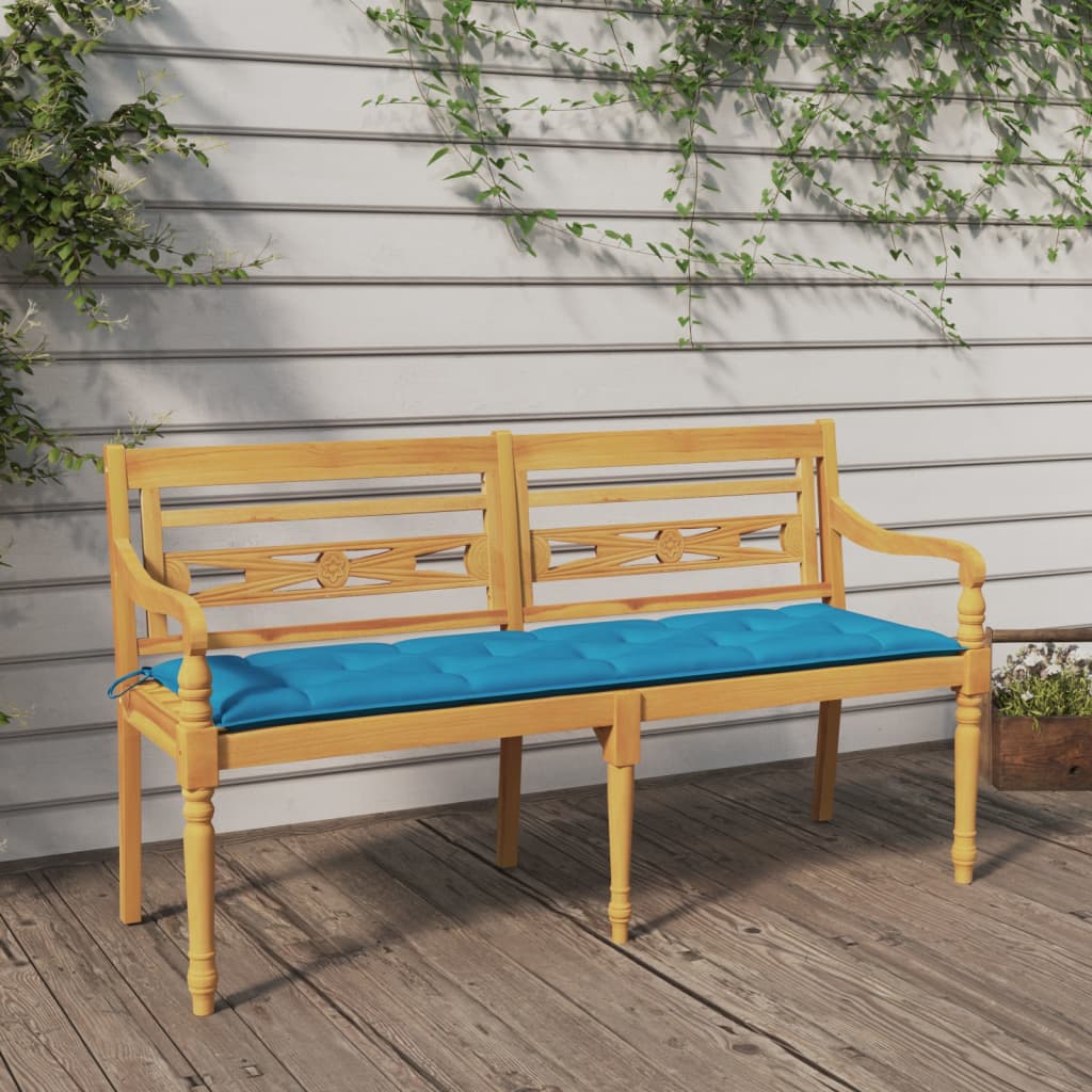 vidaXL Batavia Bench with Light Blue Cushion 150 cm Solid Wood Teak