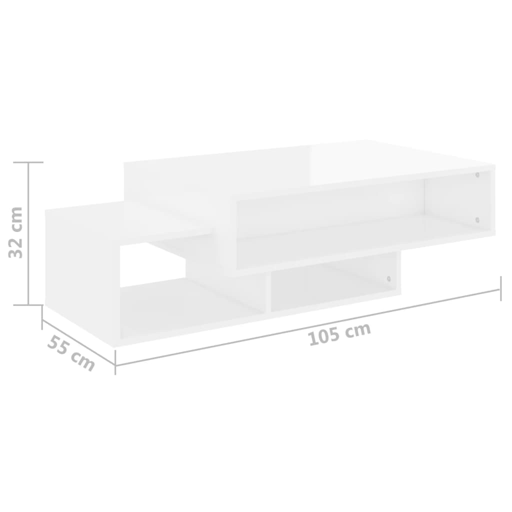 vidaXL Coffee Table High Gloss White 105x55x32 cm Engineered Wood
