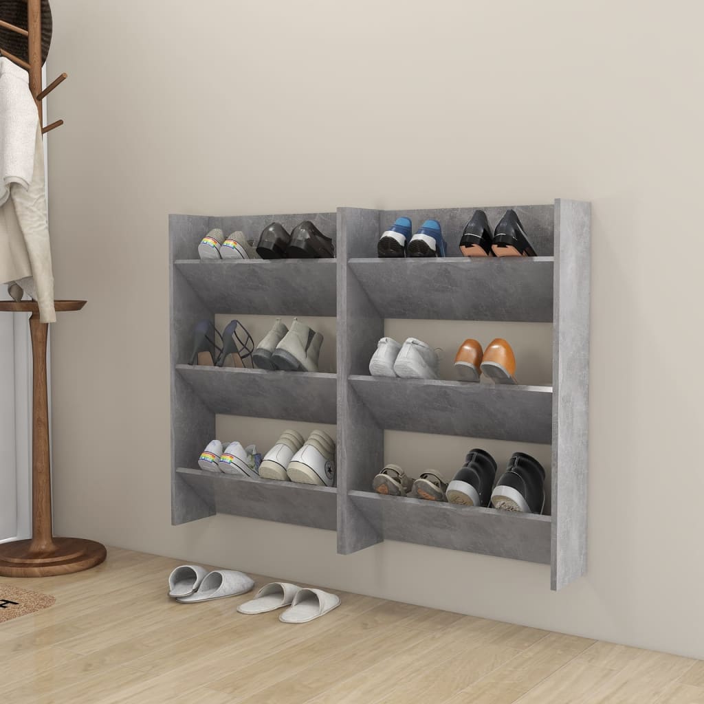 vidaXL Wall Shoe Cabinets 2 pcs Concrete Grey 60x18x90 cm Engineered Wood