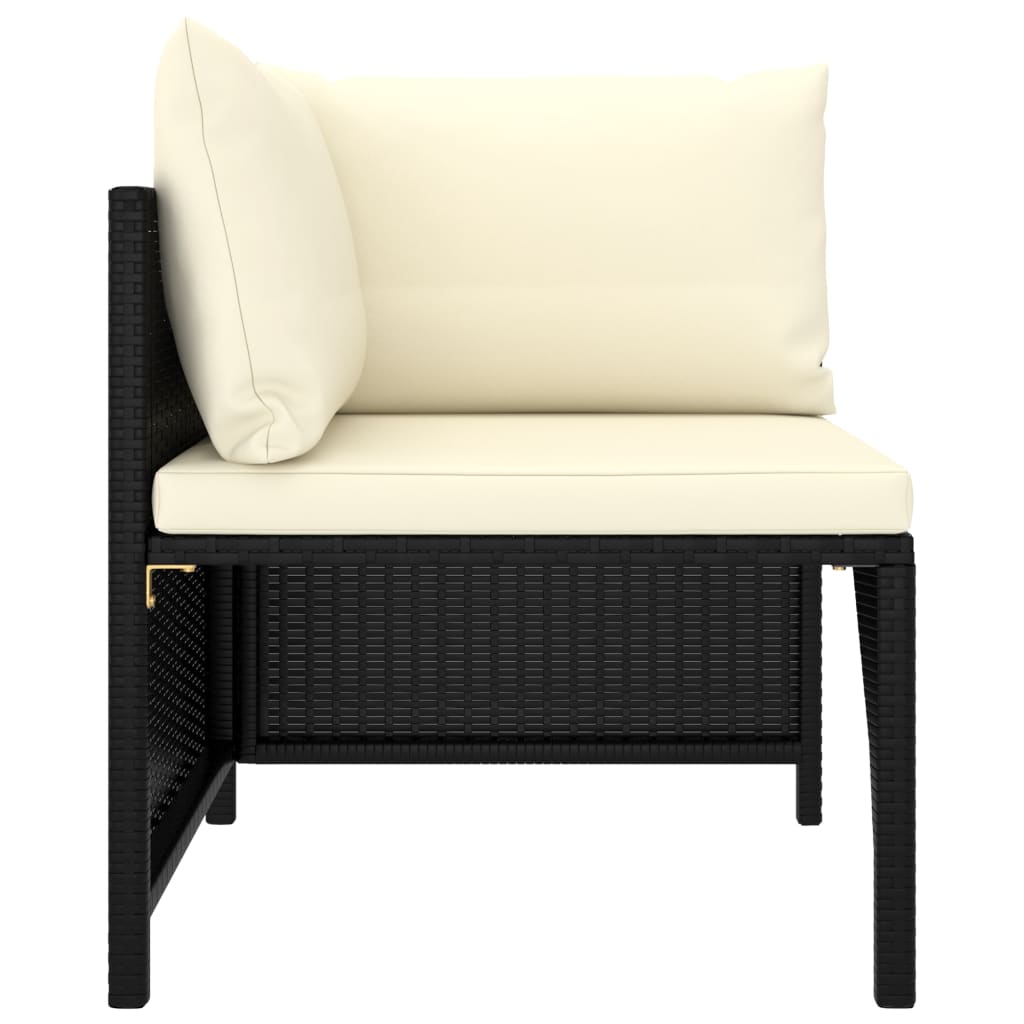 vidaXL 3 Piece Garden Sofa Set with Cushions Black Poly Rattan