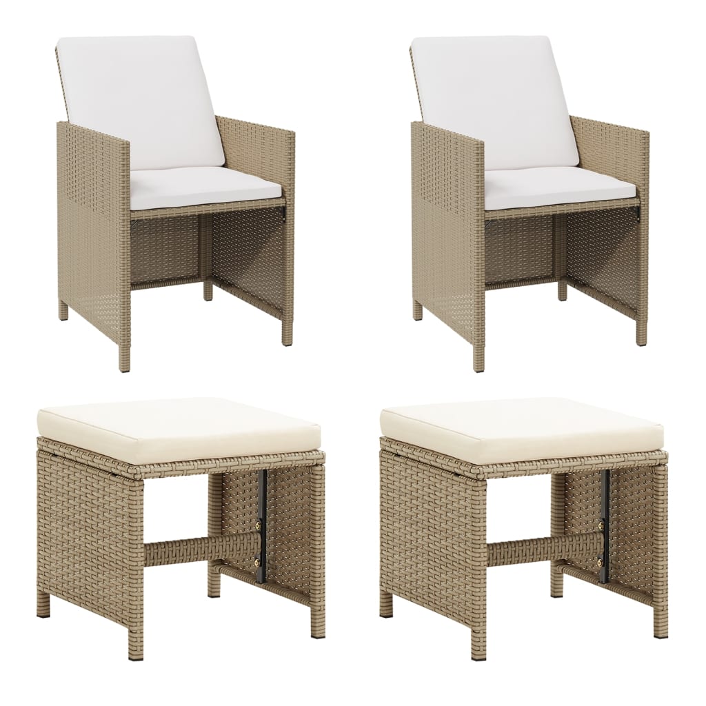 vidaXL Garden Chairs with Stools 2 pcs Poly Rattan Beige