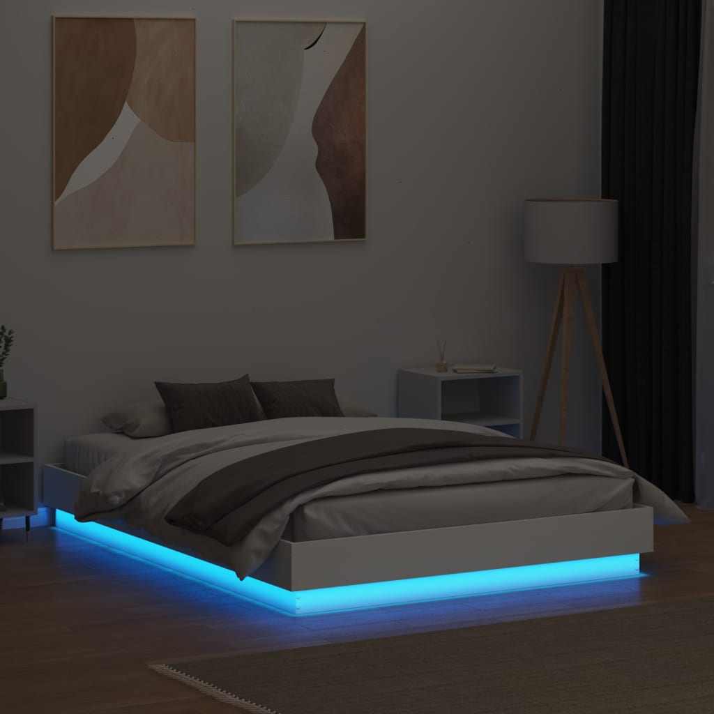 vidaXL Bed Frame with LED Lights White 135x190 cm Double