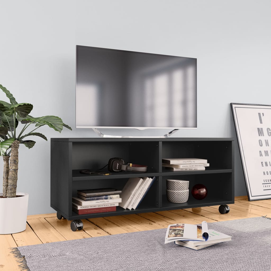 vidaXL TV Cabinet with Castors Black 90x35x35 cm Engineered Wood