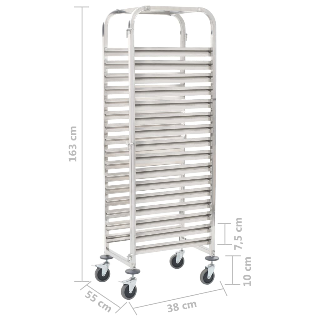 vidaXL Kitchen Trolley for 16 Trays 38x55x163 cm Stainless Steel