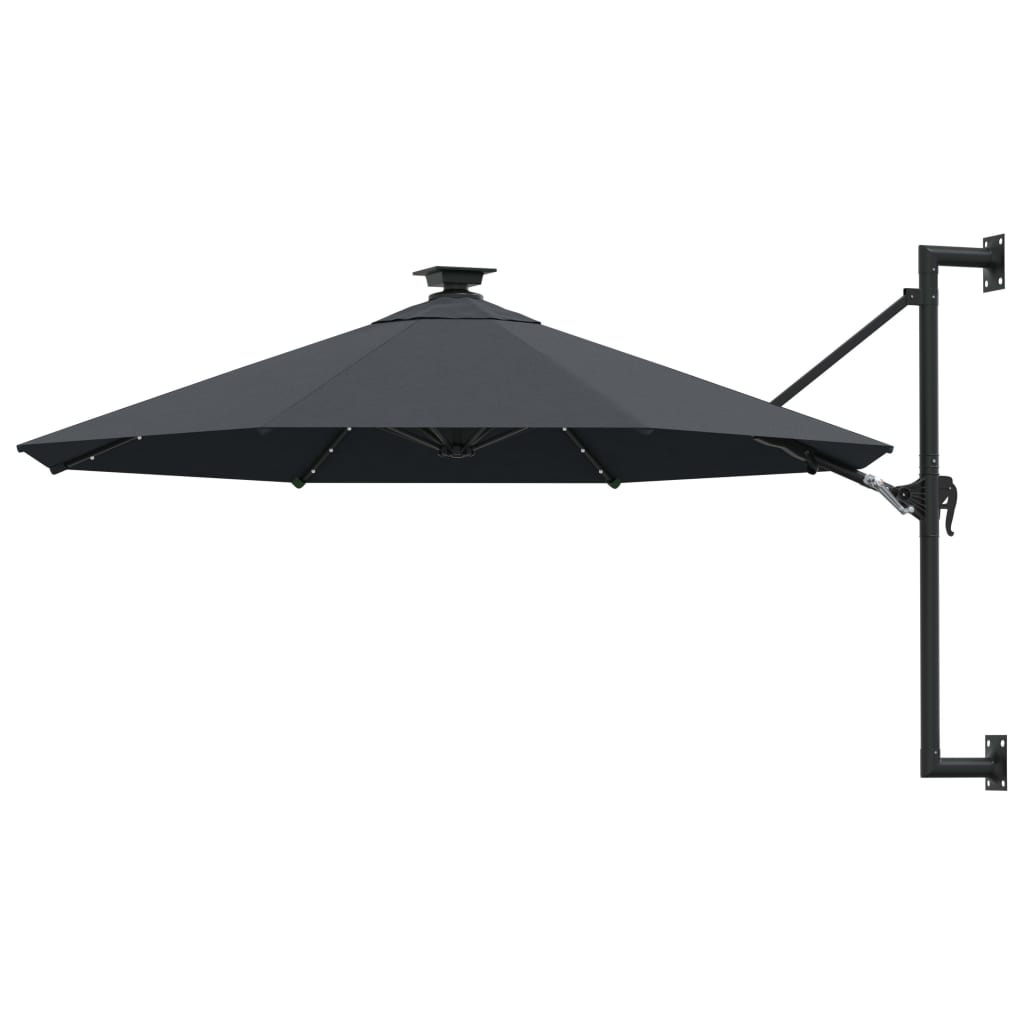 vidaXL Wall-mounted Parasol with LEDs and Metal Pole 300 cm Anthracite