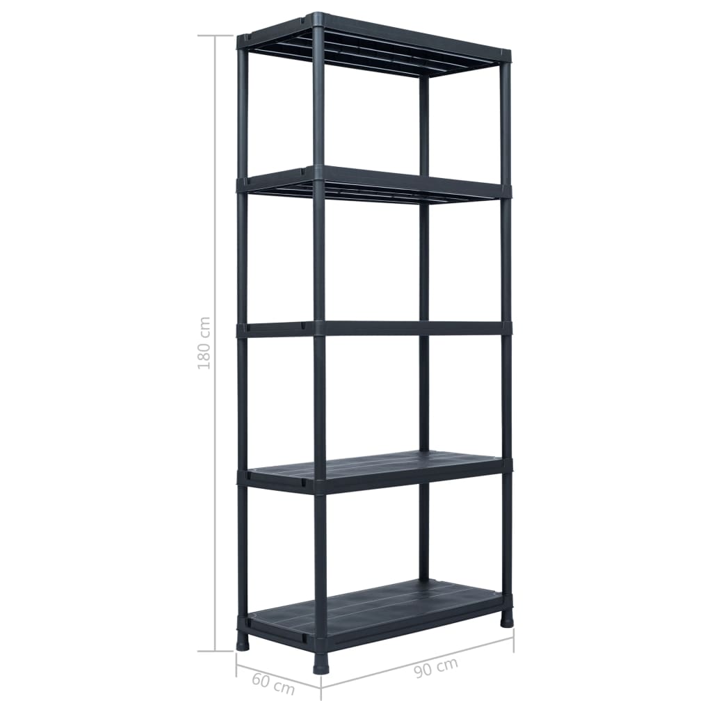 vidaXL Storage Shelf Rack Black 500 kg 90x60x180 cm Plastic