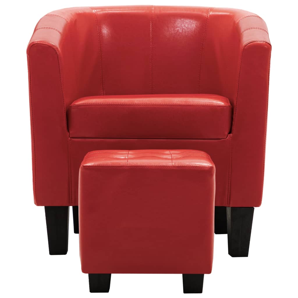 vidaXL Tub Chair with Footstool Red Faux Leather