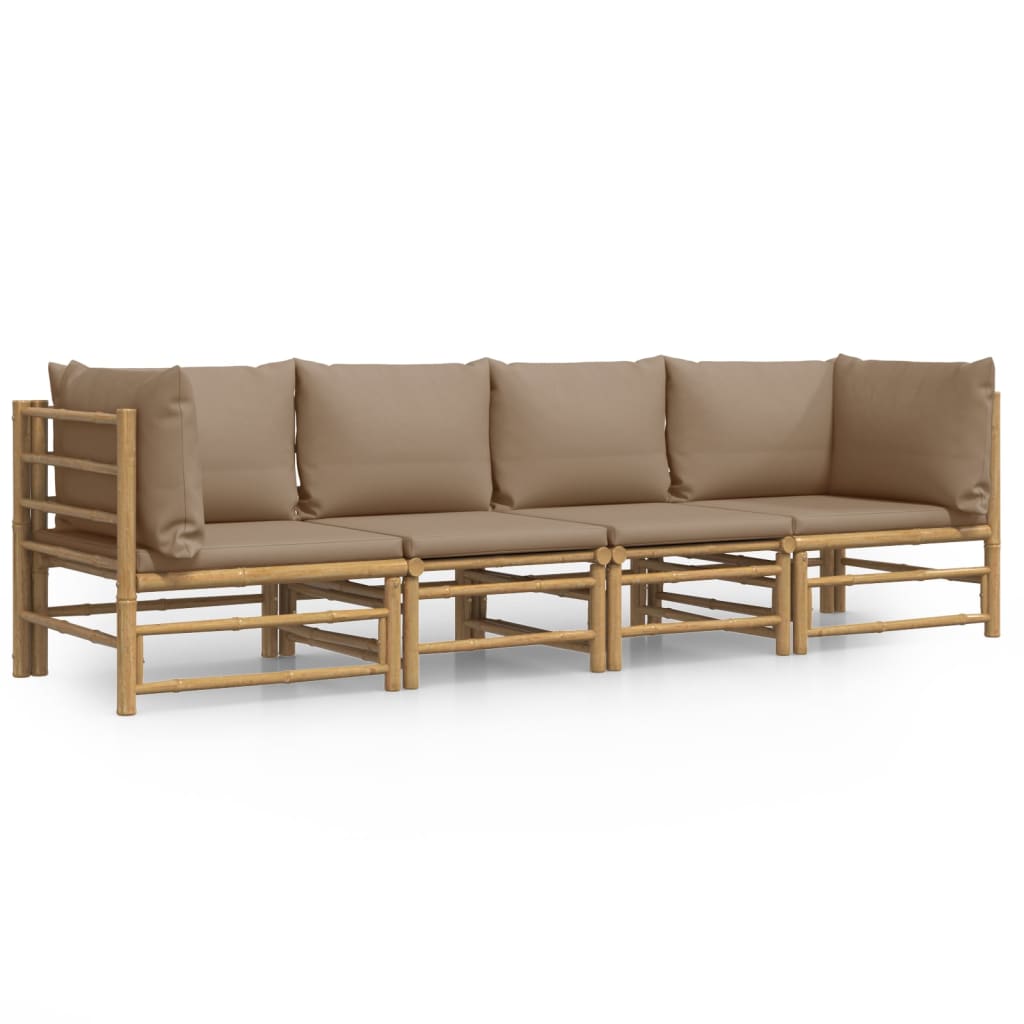 vidaXL 4 Piece Garden Lounge Set with Taupe Cushions Bamboo