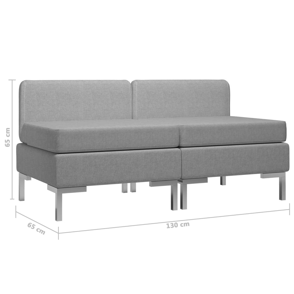 vidaXL Sectional Middle Sofas 2 pcs with Cushions Fabric Light Grey