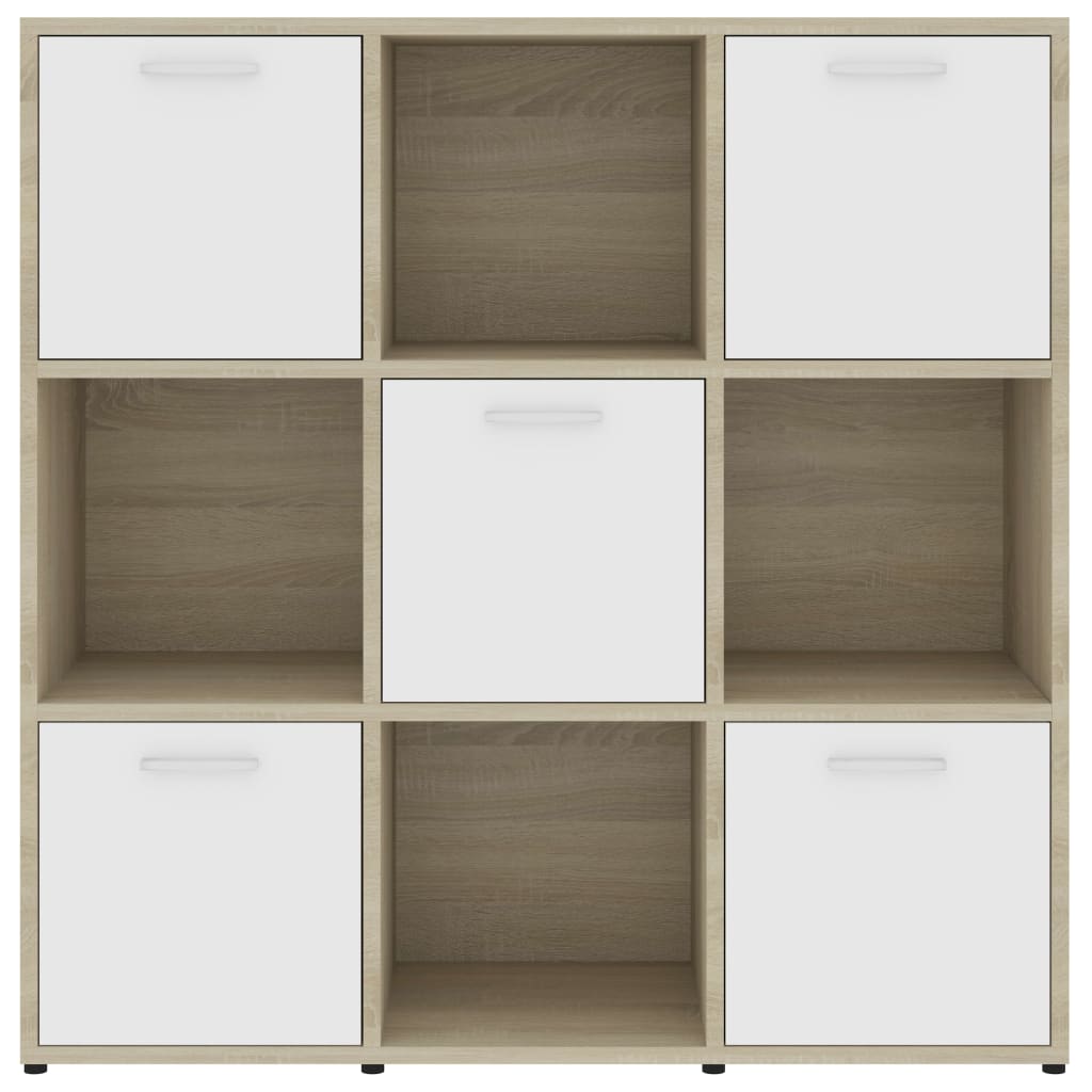 vidaXL Book Cabinet White and Sonoma Oak 90x30x90 cm Engineered Wood