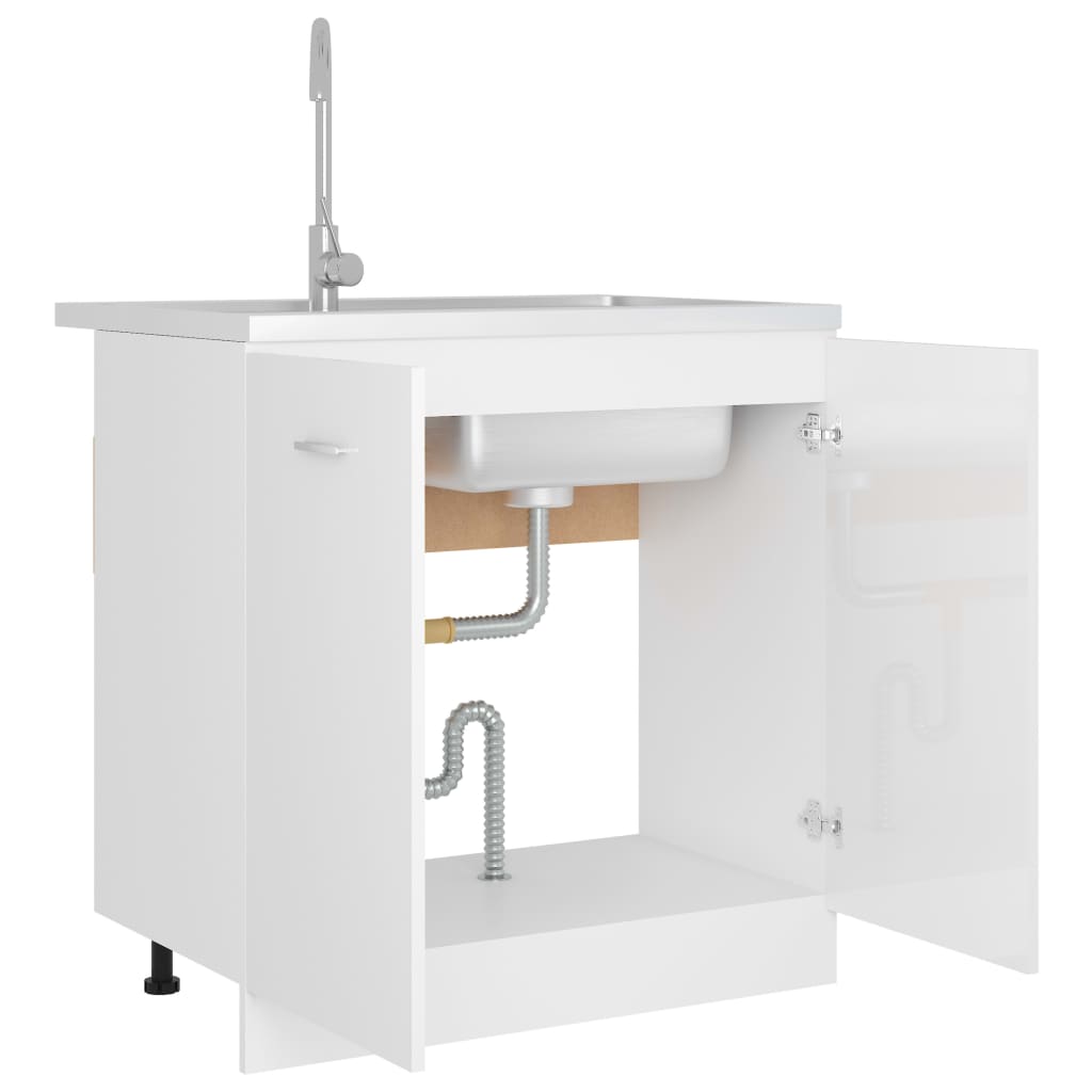 vidaXL Sink Bottom Cabinet High Gloss White 80x46x81.5 cm Engineered Wood