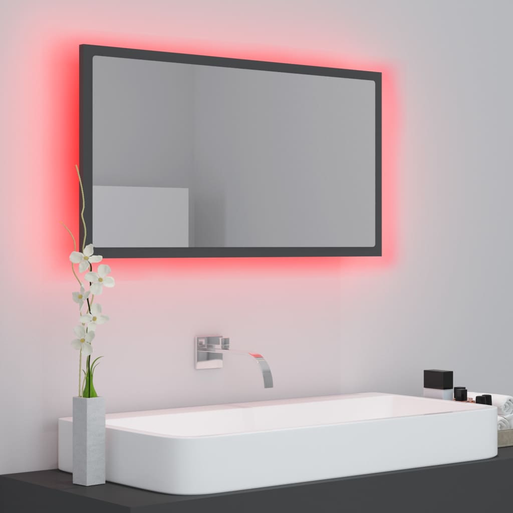 vidaXL LED Bathroom Mirror Grey 80x8.5x37 cm Acrylic