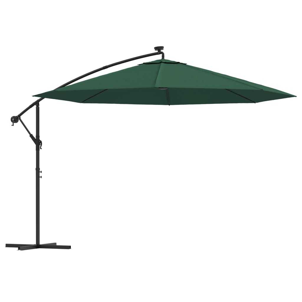 vidaXL Cantilever Umbrella with LED Lights and Metal Pole 350 cm Green
