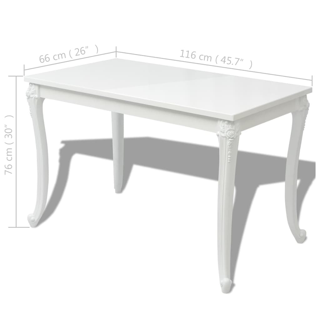 vidaXL Dining Table 116x66x76 cm High Gloss White