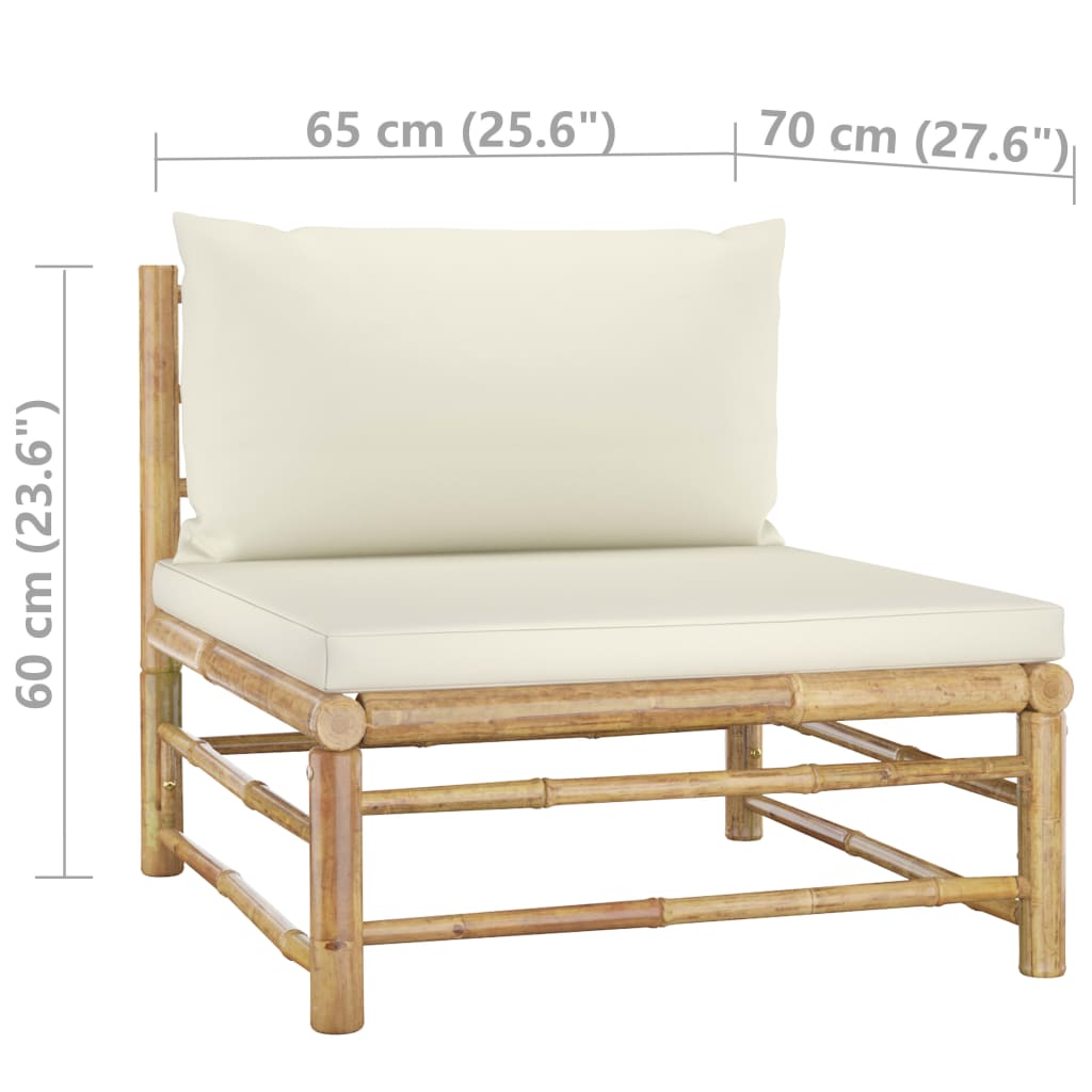 vidaXL 2 Piece Garden Lounge Set with Cream White Cushions Bamboo