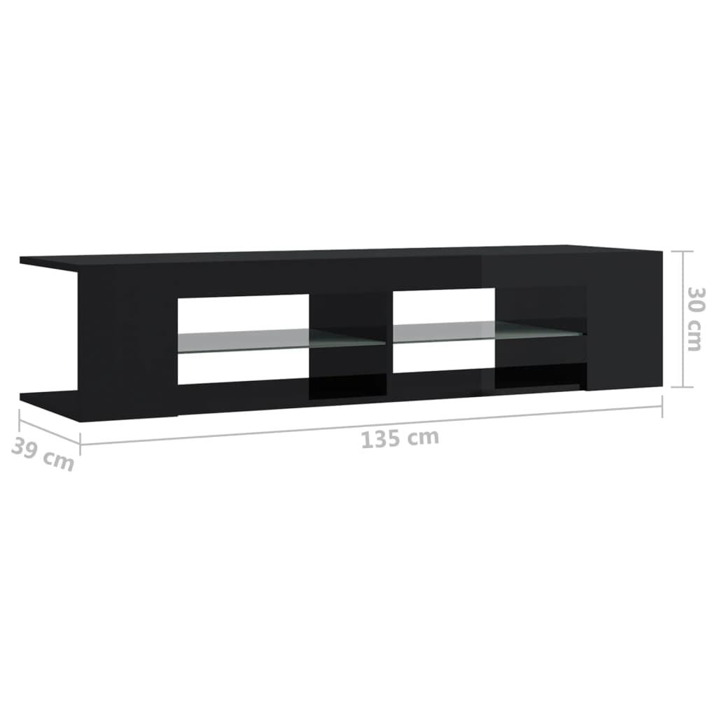 vidaXL TV Cabinet with LED Lights High Gloss Black 135x39x30 cm