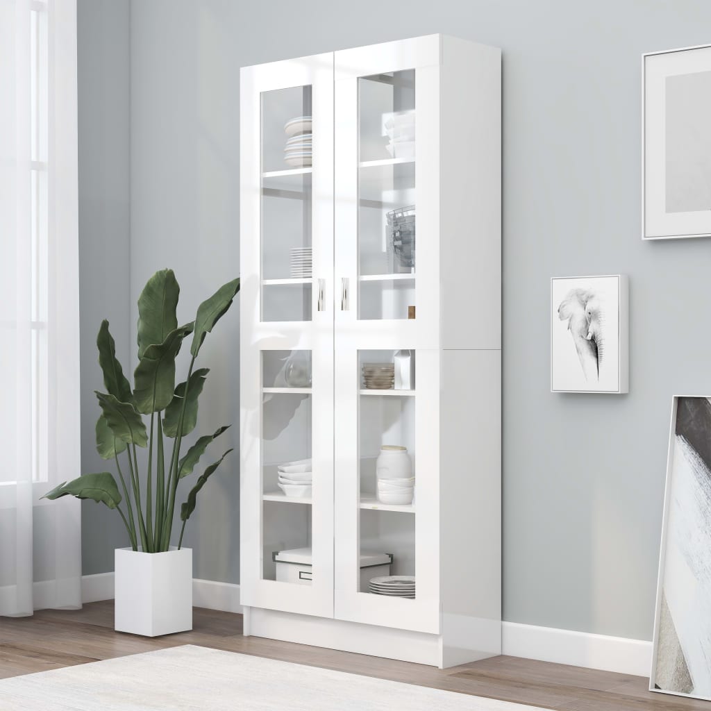 vidaXL Vitrine Cabinet High Gloss White 82.5x30.5x185.5 cm Engineered Wood