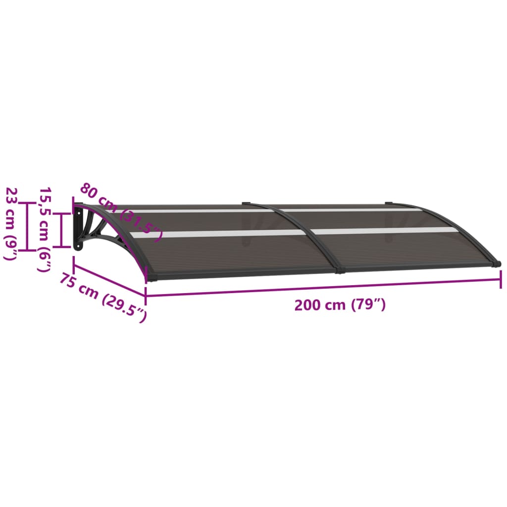 vidaXL Door Canopy Black 200x80 cm PC