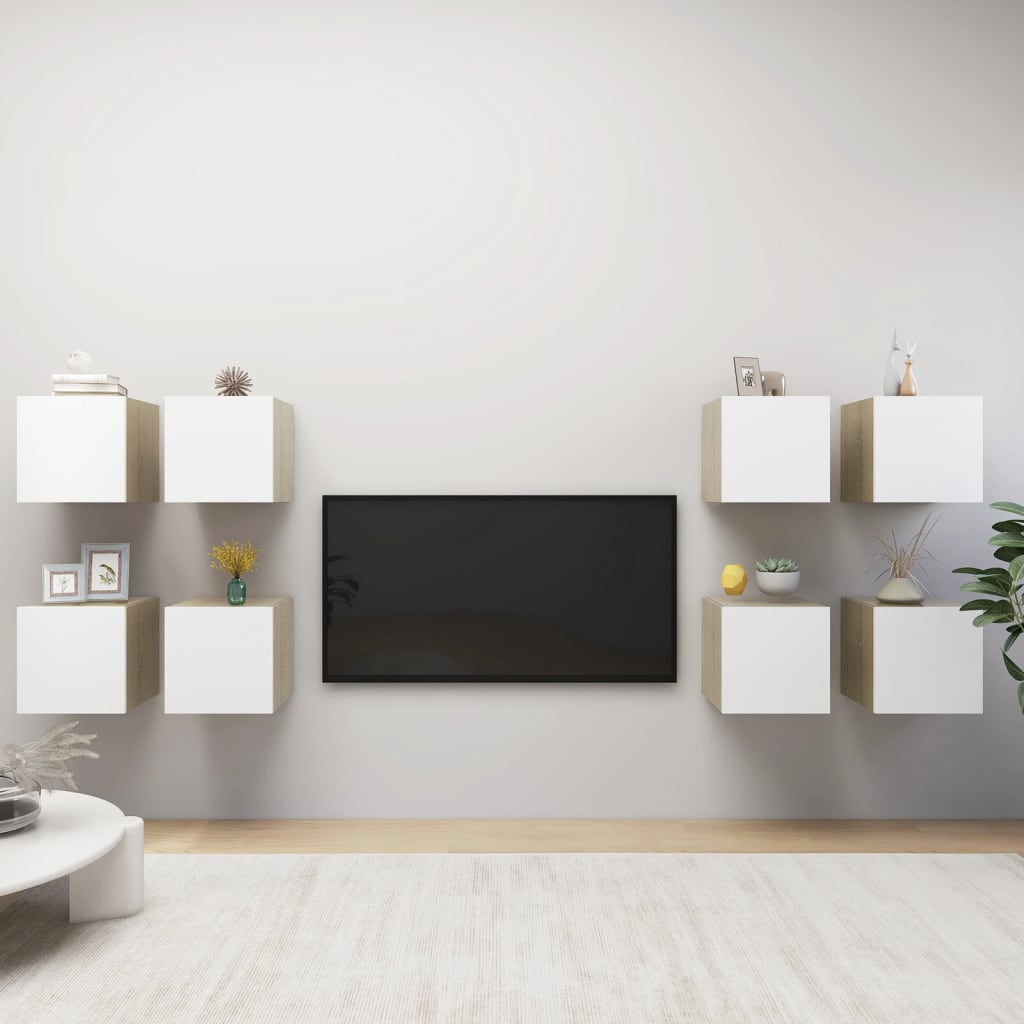 vidaXL Wall Mounted TV Cabinets 8pcs White and Sonoma Oak 30.5x30x30cm