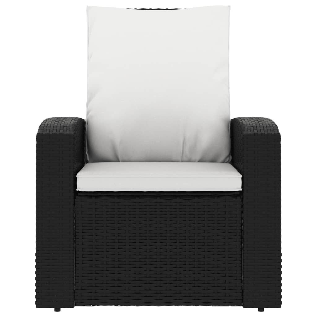 vidaXL Garden Reclining Chair with Cushions Black Poly Rattan