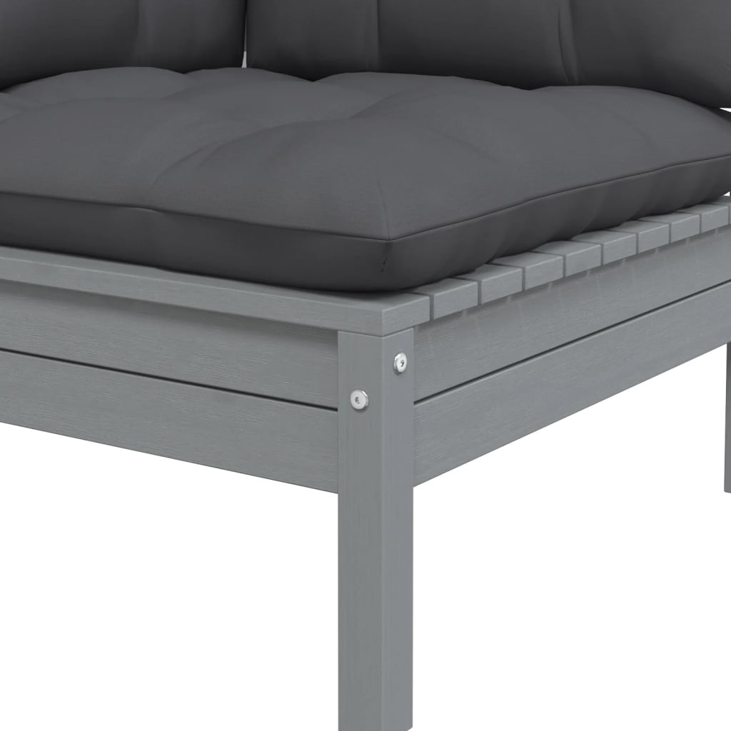 vidaXL 3 Piece Garden Lounge Set with Cushions Grey Solid Pinewood