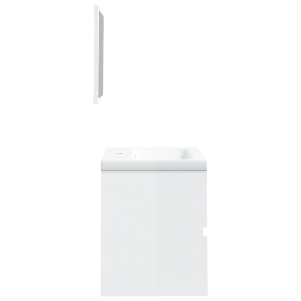vidaXL Bathroom Sink Cabinet with Basin and Mirror High Gloss White