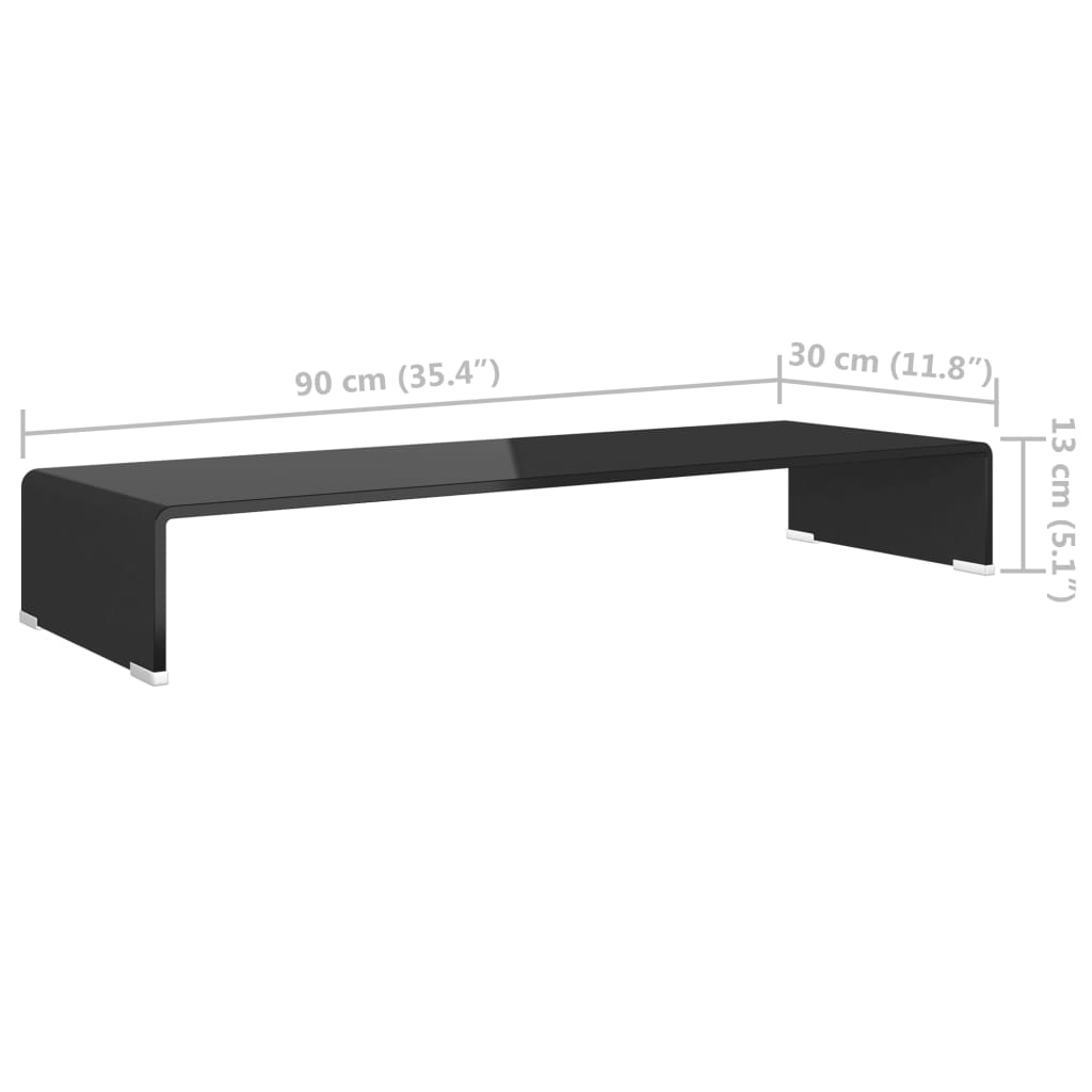 vidaXL TV Stand/Monitor Riser Glass Black 90x30x13 cm | vidaXL.com.au