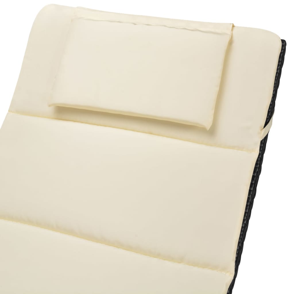 vidaXL Folding Sun Lounger with Cushion Poly Rattan Black