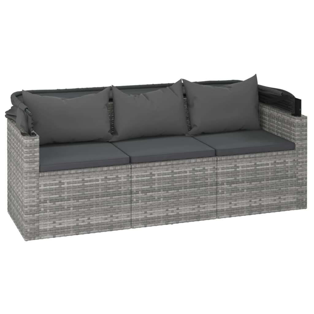 vidaXL 3-Seater Garden Sofa with Roof and Footstool Grey Poly Rattan