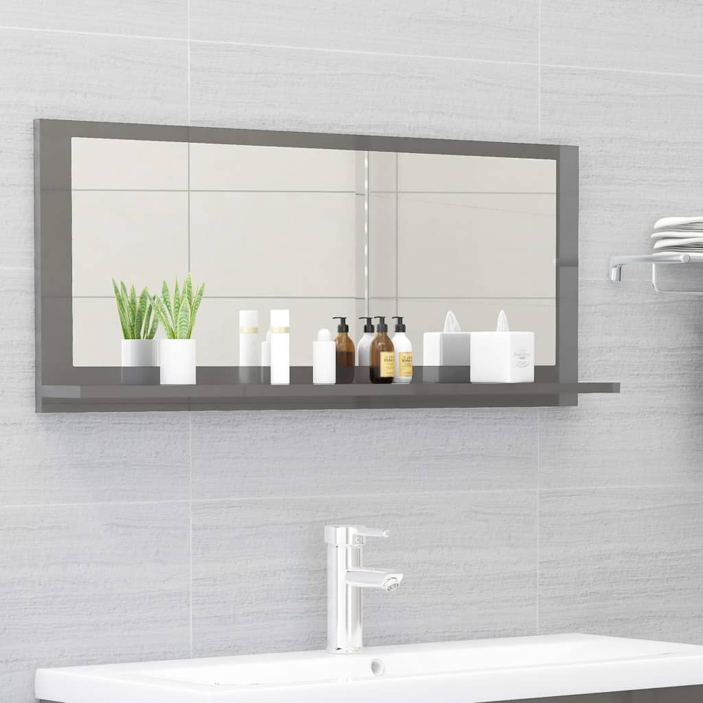 vidaXL Bathroom Mirror High Gloss Grey 90x10.5x37 cm Engineered Wood