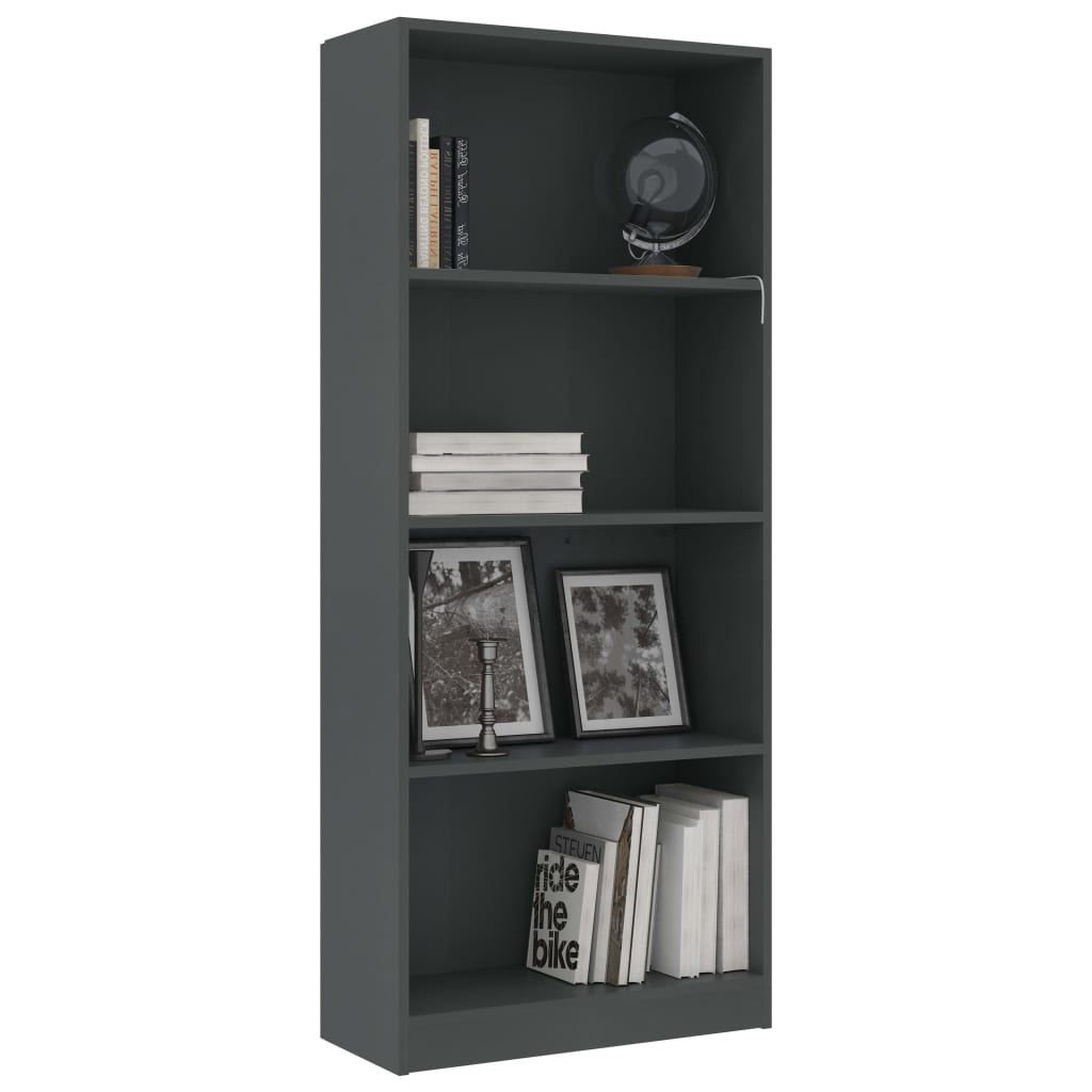 vidaXL 4-Tier Book Cabinet Grey 60x24x142 cm Engineered Wood