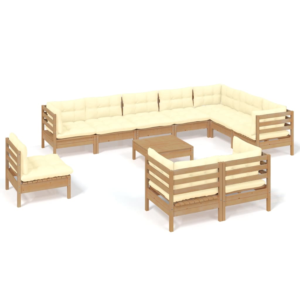 vidaXL 11 Piece Garden Lounge Set with Cushions Honey Brown Pinewood