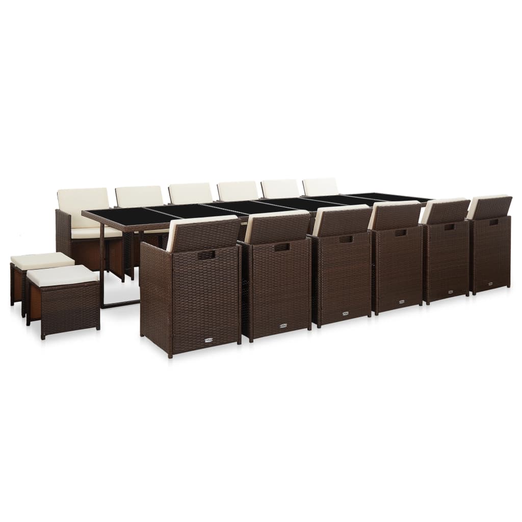 vidaXL 17 Piece Outdoor Dining Set with Cushions Poly Rattan Brown